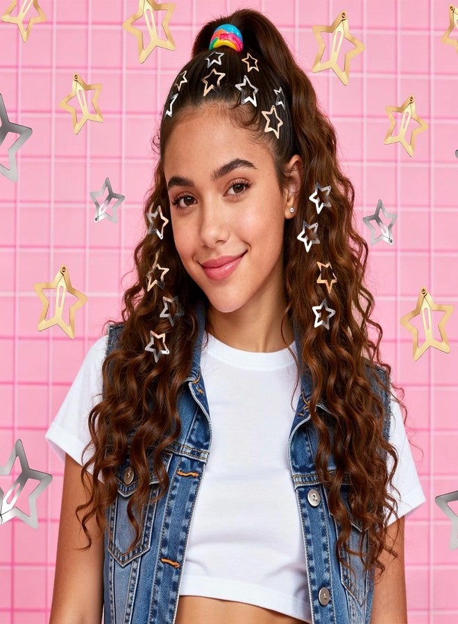 Tinkrstuff 50 PCS Gold Silver Star Hair Clips, 1.18 Inch Y2K Accessories Snap Hair Clips, Non-Slip Small Star Barrettes Metal Accessories for Girls Women, Mini Fashion Cool Ornament Set for Rave Decor - Image 3